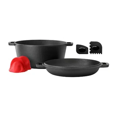Megachef Cast Iron 2-in-1 Dutch Oven And Skillet In Black