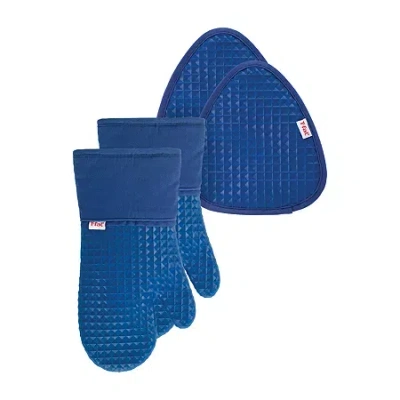 T-fal Waffle 4-pc. Mitts And Pot Holder Set In Blue