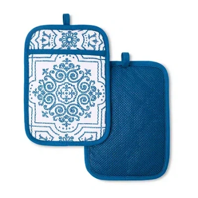 Martha Stewart Strie Medallion 2-pc. Pot Holder Set In Blue