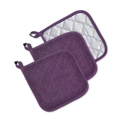 Design Imports Terry Kitchen 3-pc. Pot Holder Set In Purple