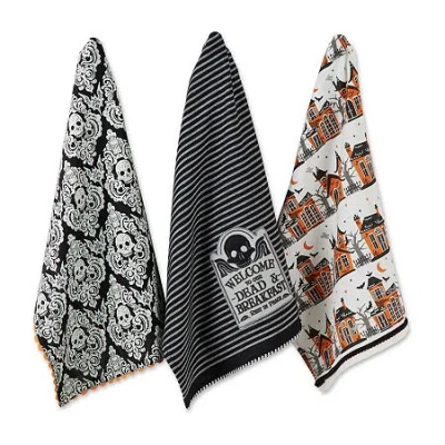 Design Imports Haunted Halloween 3-pc. Dish Cloths In Orange