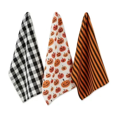 Design Imports Pumpkin Faces 3-pc. Dish Cloths In Orange