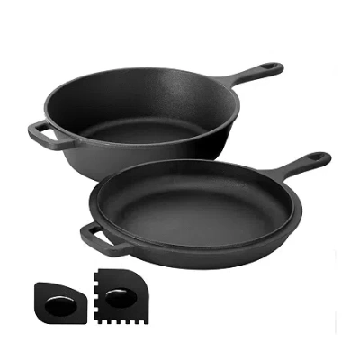 Megachef Pre-sesoned Cast Iron 2-in-1 Cookware Set In Black