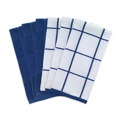 T-fal Solid & Check Parquet 6-pc. Kitchen Towel Set In Blue