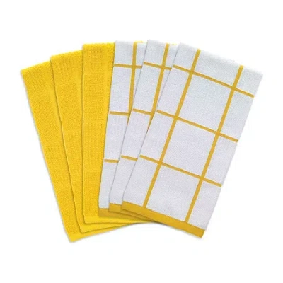 T-fal Solid & Check Parquet 6-pc. Kitchen Towel Set In Yellow