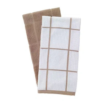 T-fal Solid & Check Parquet 2-pc. Kitchen Towel Set In Sand