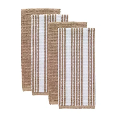 T-fal Solid And Stripe Waffle 4-pc. Kitchen Towel Set In Sand