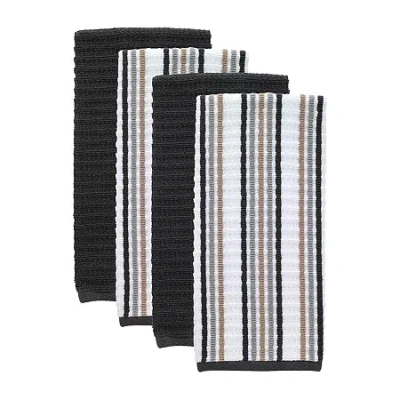 T-fal Solid And Stripe Waffle 4-pc. Kitchen Towel Set In Black