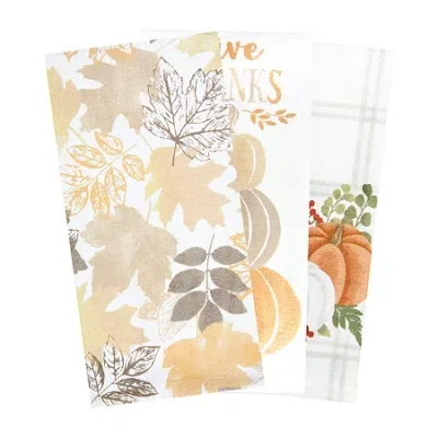 Ritz Leaves Pumpkin 3-pc. Kitchen Towel Set In White