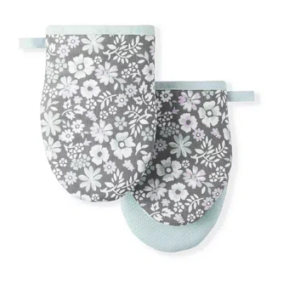 Martha Stewart Ditsy Floral Mini 2-pc. Oven Mitt Set In Gray