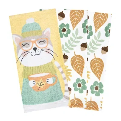Ritz Autumn Cat 3-pc. Kitchen Towel Set In Yellow