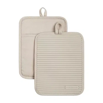 Kitchenaid Ribbed Soft Silcone 2-pc. Pot Holder Set In Sand
