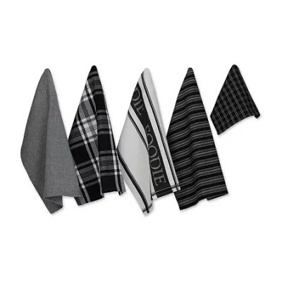 Design Imports Asst Foodie 5-pc. Towel + Dish Cloth Set In Black