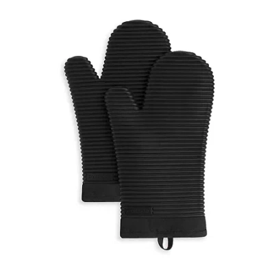 Kitchenaid Ribbed Silicone 2-pc. Oven Mitt Set In Black