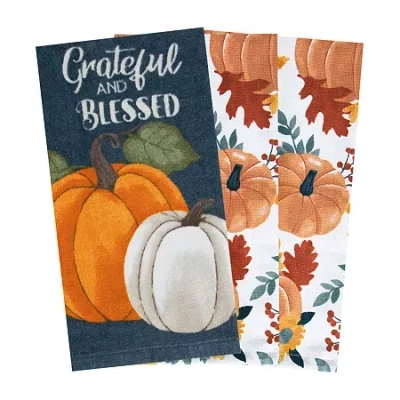Ritz Grateful Pumpkin 3-pc. Kitchen Towel Set In Blue