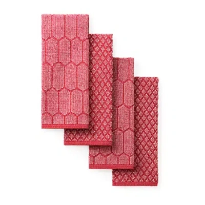 Martha Stewart Honeycomb Chambray 4-pc. Kitchen Towel Set In Red
