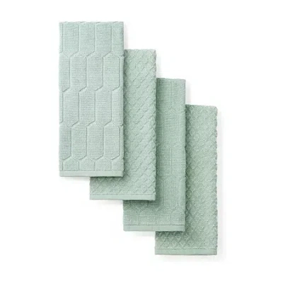 Martha Stewart Honeycomb Chambray 4-pc. Kitchen Towel Set In Green