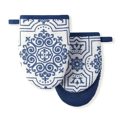 Martha Stewart Stripe Medallion Mini 2-pc. Kitchen Towel Set In Blue