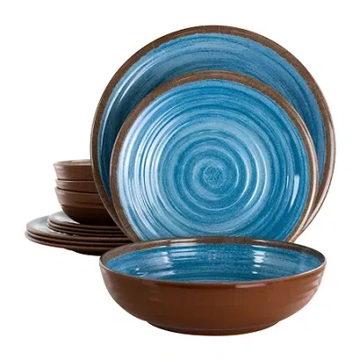 Elama Rippled Tides 12 Piece Lightweight Melamine Dinnerware Set In Blue