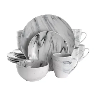Elama Fine Marble 16 Piece Stoneware Dinnerware Set In Gray