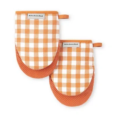 Kitchenaid Gingham Mini 2-pc. Oven Mitt Set In Orange