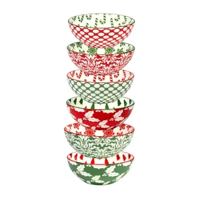Certified International Winter Medley 6-pc. Porcelain Ice Cream Bowl In Red