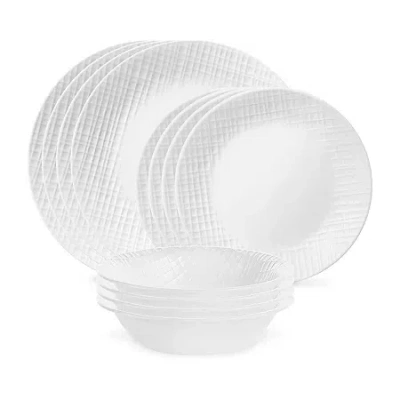 Corelle Linen Weave 12-pc. Glass Dinnerware Set In White