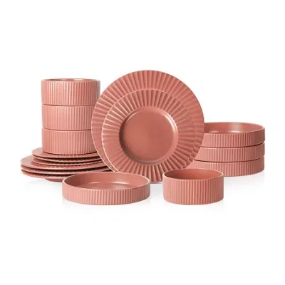 Christian Siriano New York Lusso 16-pc. Stoneware Dinnerware Set In Pink