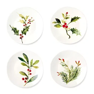 Certified International Holly And Vines 4-pc. Stoneware Dessert Plate In White