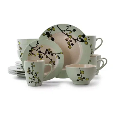 Elama Retro Bloom 16-pc. Stoneware Dinnerware Set In Green