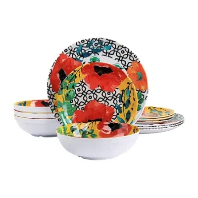 Elama Grace 12 Piece Melamine Dinnerware Set In Multi