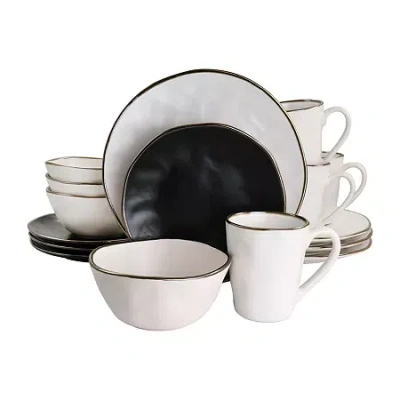 Elama Roman 16 Piece Stoneware Dinnerware Set In White