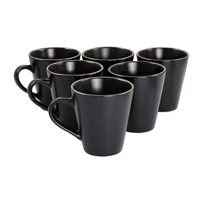 Elama Paul 6pc Stoneware Mug Set In Matte Black With Gold Rim
