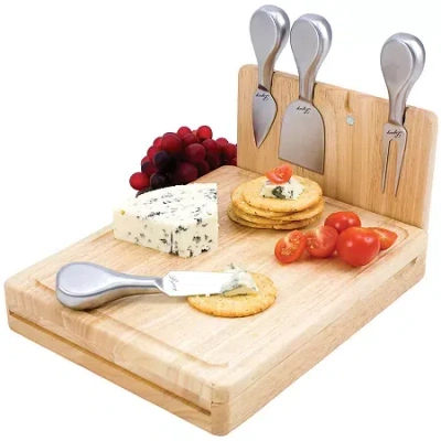 Picnic Time Asiago Folding Cheeseboard With Tools In Brown