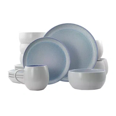 Elama Mocha 16 Piece Stoneware Dinnerware Set In Blue