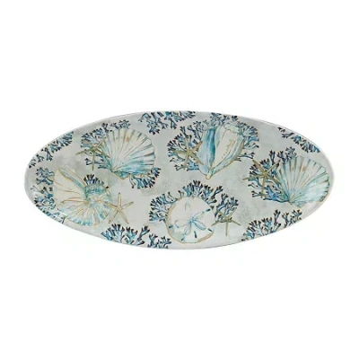 Certified International Playa Shells Earthenware Serving Platter In Blue