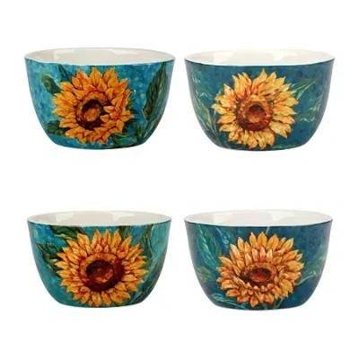 Certified International Golden Sunflowers 4-pc. Earthenware Ice Cream Bowl In Blue