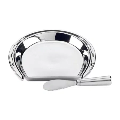 Certified International Derby Day At The Races Silver Plated 3-d Horseshoe Cheese Plate With Knife In Silver