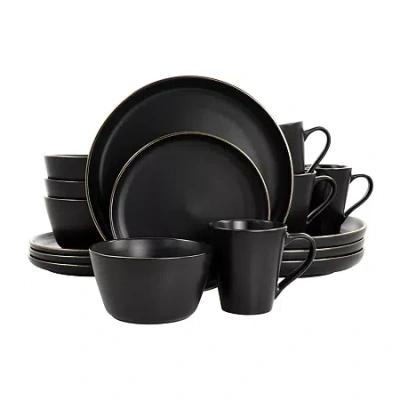 Elama Paul 16 Piece Stoneware Dinnerware Set In Black