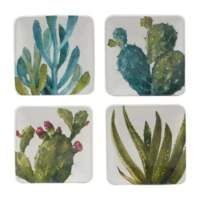 Certified International Cactus Verde 4-pc. Earthenware Appetizer Plate In Green