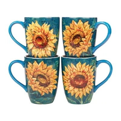 Certified International Golden Sunflowers 4-pc. Coffee Mug In Blue