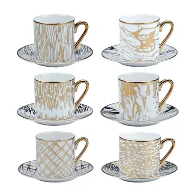 Certified International Matrix Gold Espresso Cup & Saucers Set In Yellow