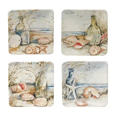 Certified International Coastal Landscape Canape 4-pc. Earthenware Appetizer Plate In Blue