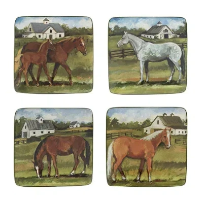 Certified International York Stables Canape 4-pc. Earthenware Appetizer Plate In Green
