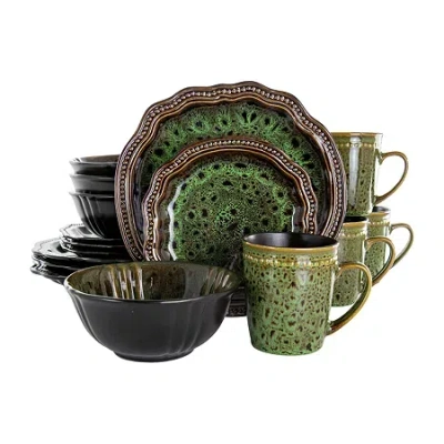 Elama Jade Waves 16 Piece Stoneware Dinnerware Set In Green