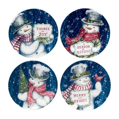 Certified International Snowman Greetings 4-pc. Earthenware Dessert Plate In Blue