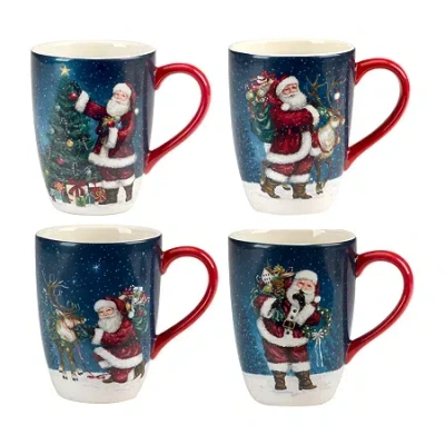 Certified International Santa's Secret 4-pc. Coffee Mug In Blue