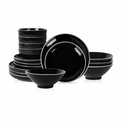 Christian Siriano New York Lustra 16-pc. Stoneware Dinnerware Set In Black