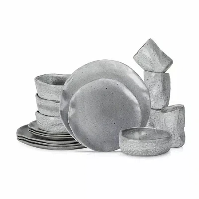 Stone By Mercer Project Atik 16-pc. Stoneware Dinnerware Set In Gray