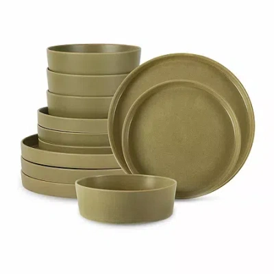 Stone By Mercer Project Modan 12-pc. Stoneware Dinnerware Set In Green